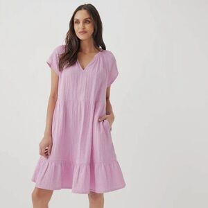 Pact Organic Coastal Double Gauze Throw-And-Go Dress (Pink, Size Small)